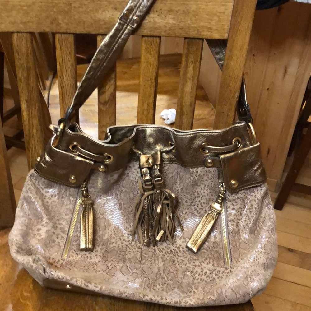 B Makowsky leather snake print handbag.